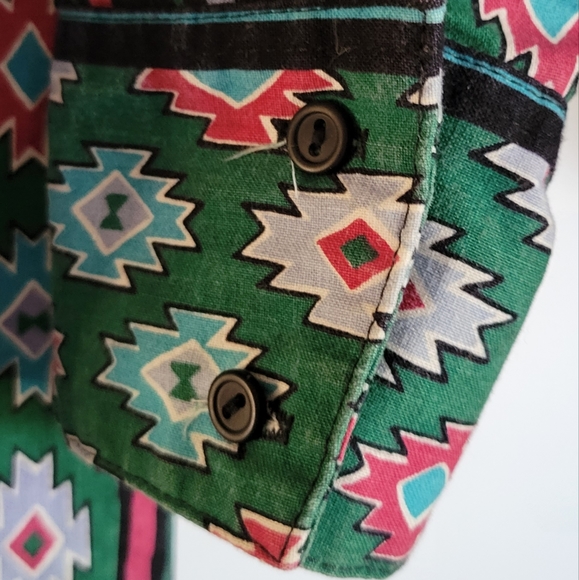 Vintage 80-90’s STEER WEST USA Button Up Shirt Western Southwestern Aztec Print - Picture 5 of 8